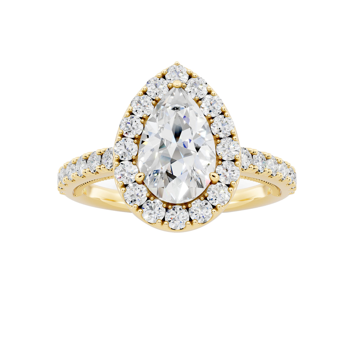 IGI Certified Lab Grown Diamond Halo Engagement Ring for Women – 1.50 Carat Pear Cut, 14K Gold & 925 Sterling Silver, EF Color VS Clarity, Round Halo Setting, Fine Jewelry Gift