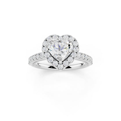 IGI Certified Lab Grown Diamond Halo Engagement Ring for Women – 1.50 Carat Heart Cut, 14K Gold & 925 Sterling Silver, EF Color VS Clarity, Round Halo Setting, Fine Jewelry Gift