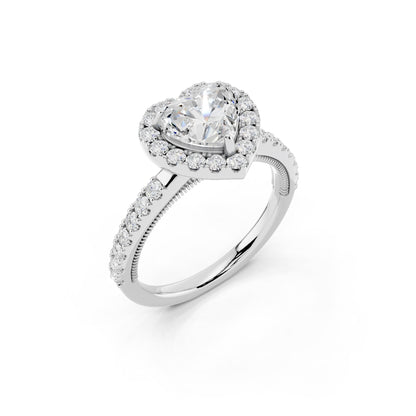 IGI Certified Lab Grown Diamond Halo Engagement Ring for Women – 1.50 Carat Heart Cut, 14K Gold & 925 Sterling Silver, EF Color VS Clarity, Round Halo Setting, Fine Jewelry Gift