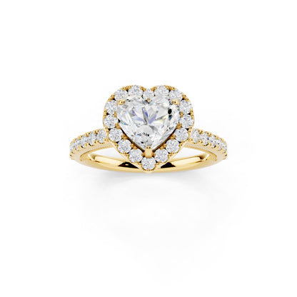 IGI Certified Lab Grown Diamond Halo Engagement Ring for Women – 1.50 Carat Heart Cut, 14K Gold & 925 Sterling Silver, EF Color VS Clarity, Round Halo Setting, Fine Jewelry Gift