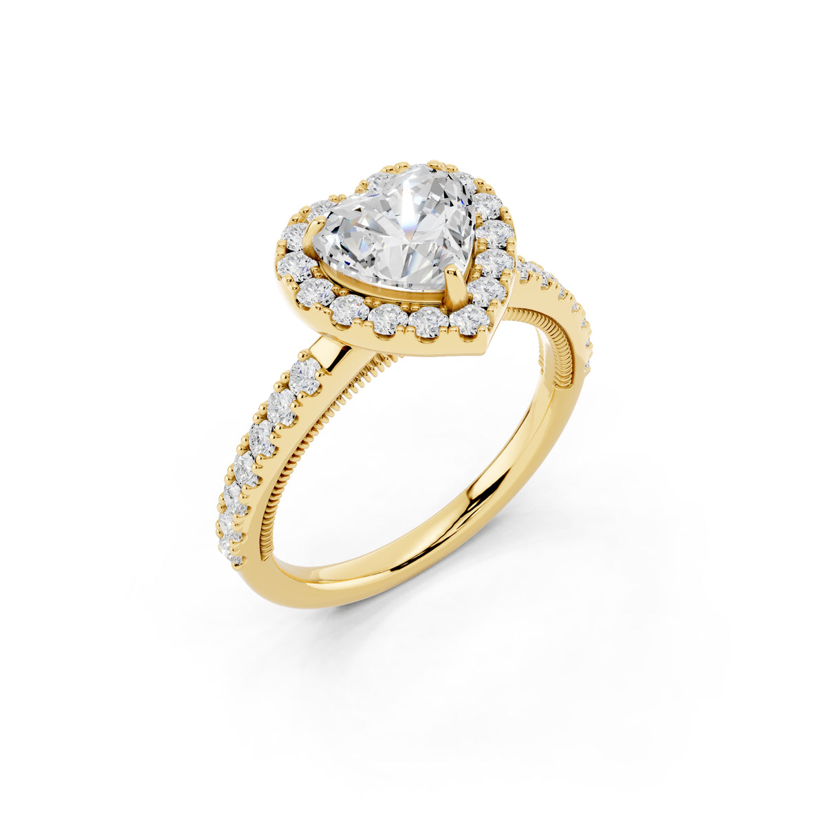 IGI Certified Lab Grown Diamond Halo Engagement Ring for Women – 1.50 Carat Heart Cut, 14K Gold & 925 Sterling Silver, EF Color VS Clarity, Round Halo Setting, Fine Jewelry Gift