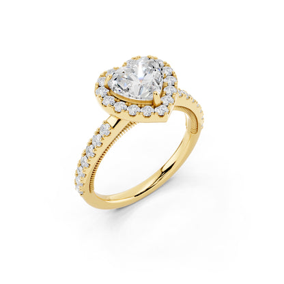 IGI Certified Lab Grown Diamond Halo Engagement Ring for Women – 1.50 Carat Heart Cut, 14K Gold & 925 Sterling Silver, EF Color VS Clarity, Round Halo Setting, Fine Jewelry Gift