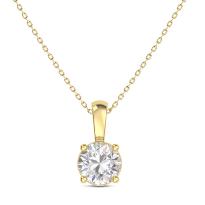 IGI Certified 1.5Ct Diamond Color/Clarity F-VS2, 14K Yellow Gold 4 Prong Set Round-cut Lab Grown Diamond Solitaire Necklace Pendant Chain