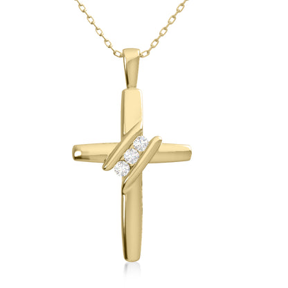 10k Diamond Three-Stone Cross Pendant Necklace Religious Jewelry (0.05cttw, I-J/I2-I3) 18inch