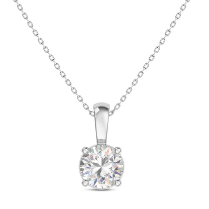 IGI Certified 1.5 Ct Diamond Color/Clarity F-VS2, Silver 4 Prong Set Round-cut Lab Grown Diamond Solitaire Necklace Pendant Chain