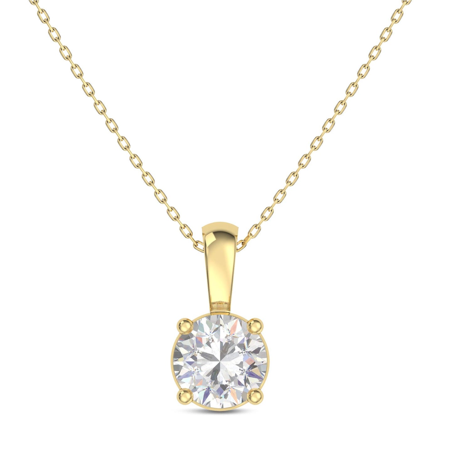 IGI Certified 1.5 Ct Diamond Color/Clarity F-VS2, 14K Gold 4 Prong Set Round-cut Lab Grown Diamond Solitaire Necklace Pendant Chain