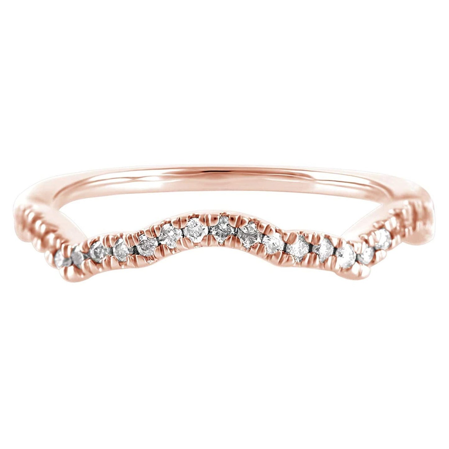 14K Rose Gold 0.16 Cttw Diamond Curved Ring (0.16 Cttw, I-J Color, I2-I3 Clarity) Curved Band Ring | Wedding Guard Band Ring Stackable Band Contour Guard Ring Half Eternity Ring