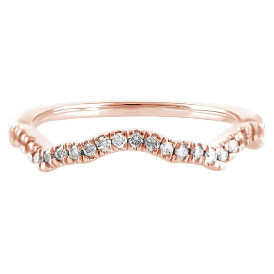 14K Rose Gold 0.16 Cttw Diamond Curved Ring (0.16 Cttw, I-J Color, I2-I3 Clarity) Curved Band Ring | Wedding Guard Band Ring Stackable Band Contour Guard Ring Half Eternity Ring