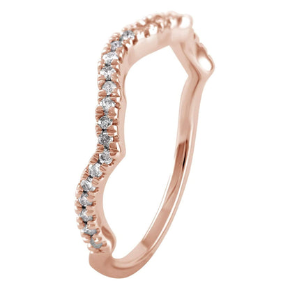 14K Rose Gold 0.16 Cttw Diamond Curved Ring (0.16 Cttw, I-J Color, I2-I3 Clarity) Curved Band Ring | Wedding Guard Band Ring Stackable Band Contour Guard Ring Half Eternity Ring