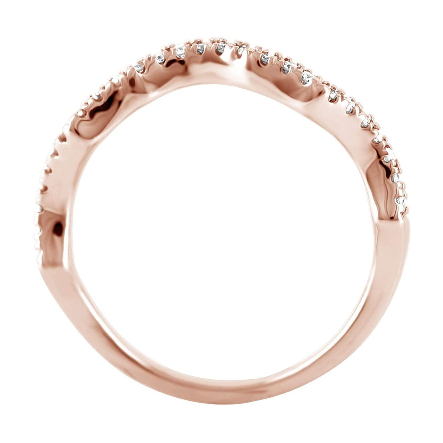 14K Rose Gold 0.16 Cttw Diamond Curved Ring (0.16 Cttw, I-J Color, I2-I3 Clarity) Curved Band Ring | Wedding Guard Band Ring Stackable Band Contour Guard Ring Half Eternity Ring