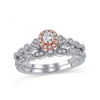 EternalDia 0.50  cttw Diamond Halo Bridal Ring Set in 10kt Two-Tone Gold (IJ/I2I3)