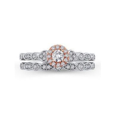 EternalDia 0.50  cttw Diamond Halo Bridal Ring Set in 10kt Two-Tone Gold (IJ/I2I3)