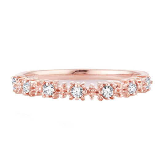 EternalDia 0.15 Cttw White Natural Diamond Wedding Stackable Vintage Style Band in 10k Rose Gold