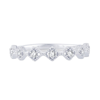 EternalDia 0.14 Cttw Diamond Eternity Stackable Vintage Style Band Ring In 10k White Gold