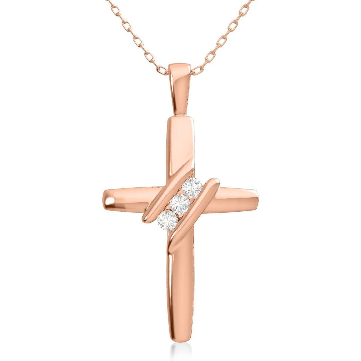 10k Diamond Three-Stone Cross Pendant Necklace Religious Jewelry (0.05cttw, I-J/I2-I3) 18"