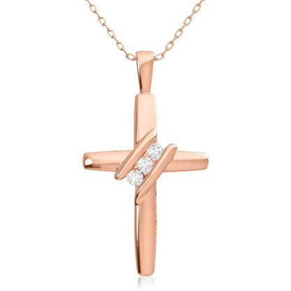 10k Diamond Three-Stone Cross Pendant Necklace Religious Jewelry (0.05cttw, I-J/I2-I3) 18"