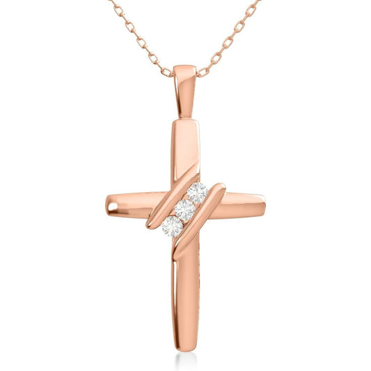 10k Diamond Three-Stone Cross Pendant Necklace Religious Jewelry (0.05cttw, I-J/I2-I3) 18"