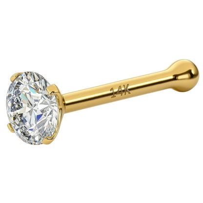 0.03Ct IGI Certified Real Diamond Nose Stud With Ball Barbell 14K Gold Nose Stud in 20 Gauge / Diamond Nose Ring Bone For Women/ Diamond Color-I-J, Diamond Clarity- I2-I3