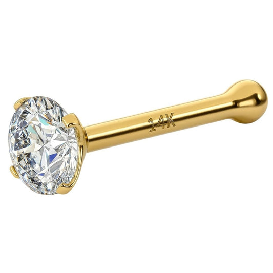 0.03Ct IGI Certified Real Diamond Nose Stud With Ball Barbell 14K Gold Nose Stud in 20 Gauge / Diamond Nose Ring Bone For Women/ Diamond Color-I-J, Diamond Clarity- I2-I3