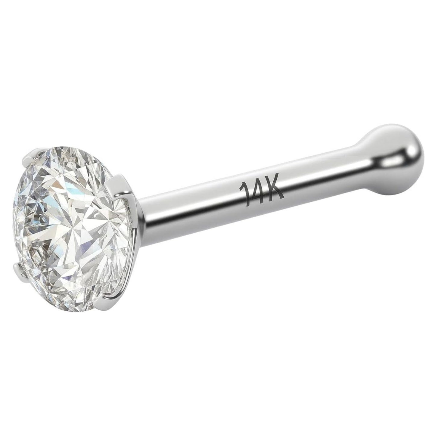 0.03Ct IGI Certified Real Diamond Nose Stud With Ball Barbell 14K Gold Nose Stud in 20 Gauge / Diamond Nose Ring Bone For Women/ Diamond Color-I-J, Diamond Clarity- I2-I3