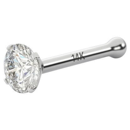 0.03Ct IGI Certified Real Diamond Nose Stud With Ball Barbell 14K Gold Nose Stud in 20 Gauge / Diamond Nose Ring Bone For Women/ Diamond Color-I-J, Diamond Clarity- I2-I3