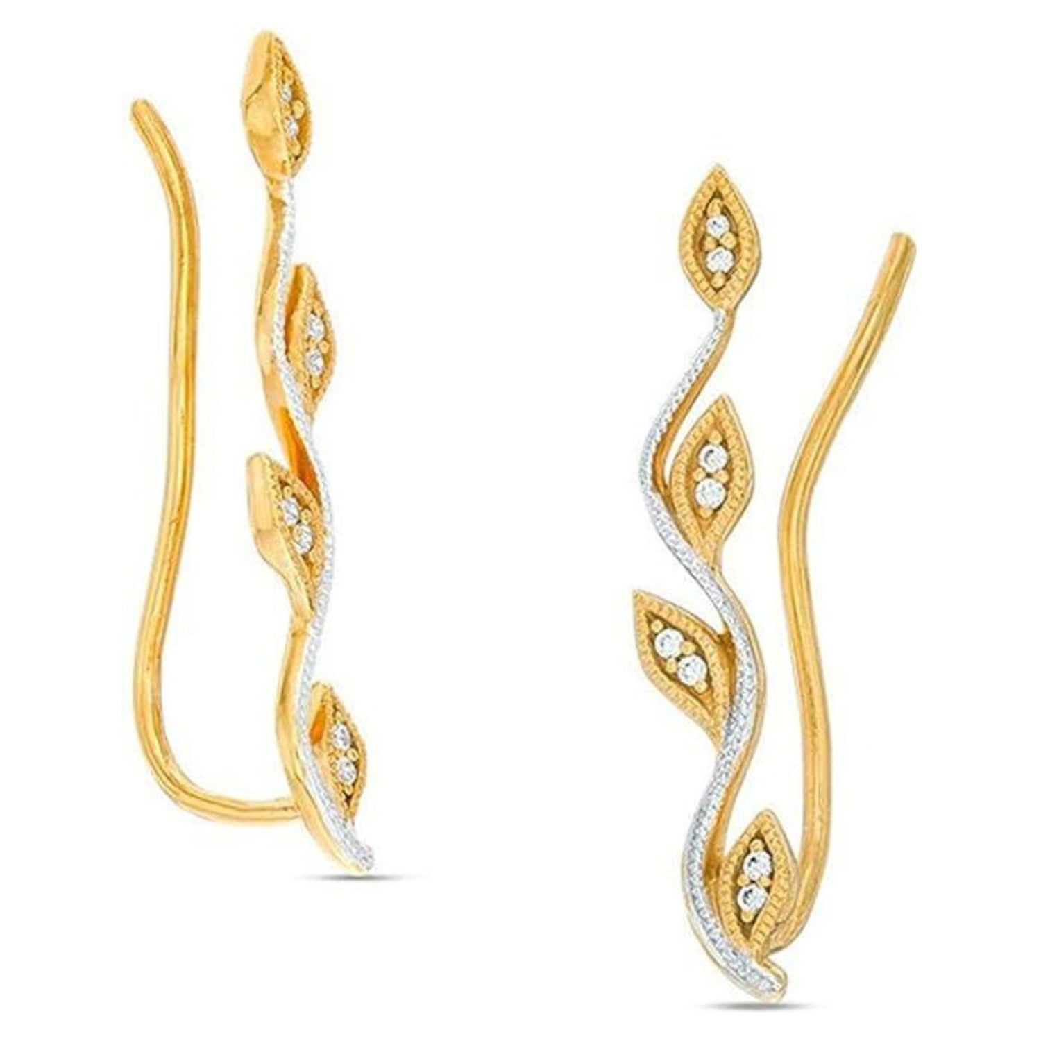 0.07 to 0.50 Ct Diamond Leaf Style Vine Crawler Climber Cuff Earrings (IJ/13) Sterling Silver Ear Cuff Crawler Climber 7 Threader Earrings for Women Teens Girls