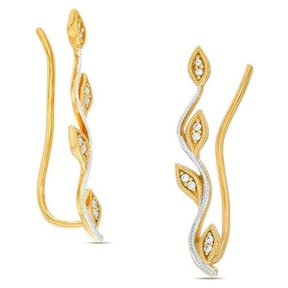 0.07 to 0.50 Ct Diamond Leaf Style Vine Crawler Climber Cuff Earrings (IJ/13) Sterling Silver Ear Cuff Crawler Climber 7 Threader Earrings for Women Teens Girls