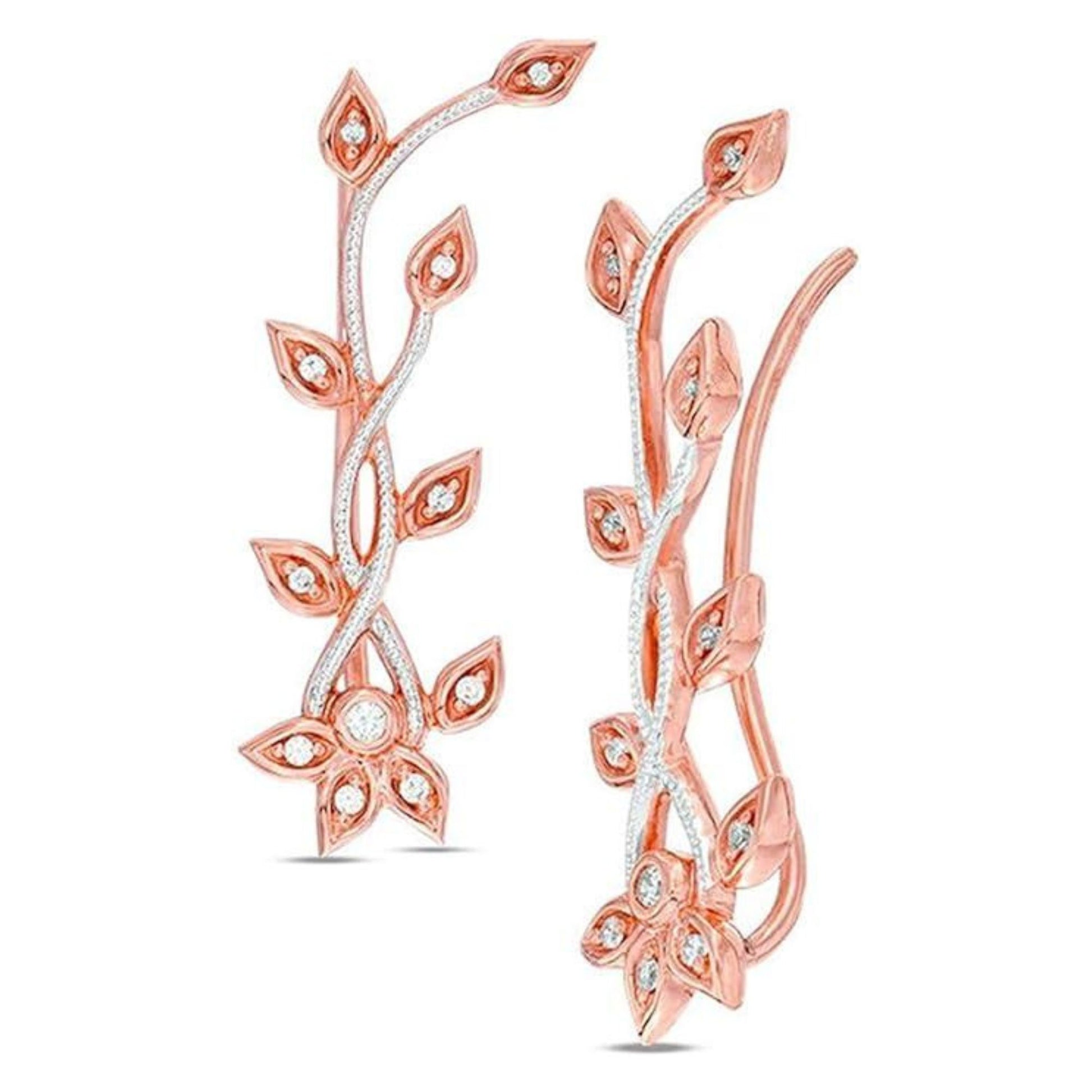 0.07 to 0.50 Ct Diamond Leaf Style Vine Crawler Climber Cuff Earrings (IJ/13) Sterling Silver Ear Cuff Crawler Climber 7 Threader Earrings for Women Teens Girls