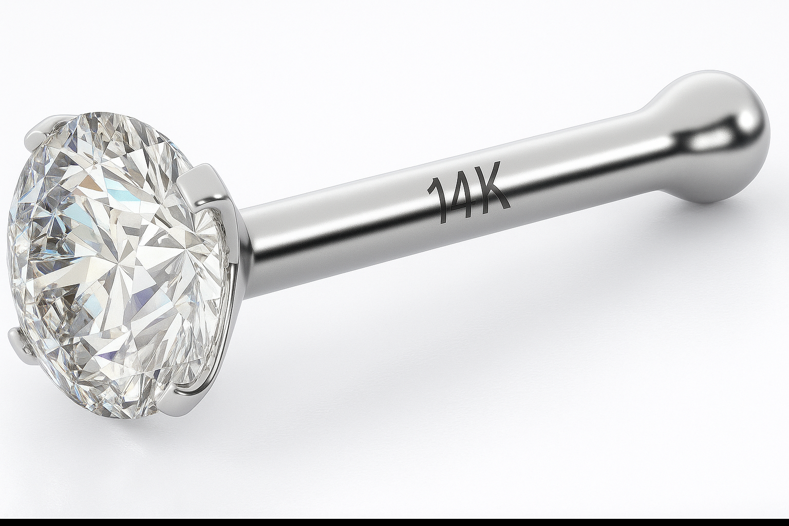 14K White gold nose stud for women 