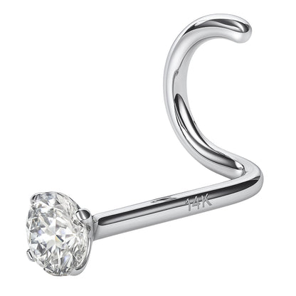 EternalDia IGI Certified 14K Gold Real Diamond Nose Stud in White/Yellow Gold 2.5mm (0.06Ct) 20 Gauge Twist Back Nose Ring for Women, Diamond Color I-J, Clarity I2-I3