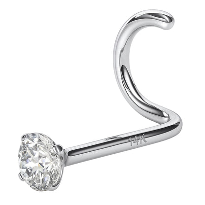 EternalDia IGI Certified 14K Gold Real Diamond Nose Stud in White/Yellow Gold 2.5mm (0.06Ct) 20 Gauge Twist Back Nose Ring for Women, Diamond Color I-J, Clarity I2-I3
