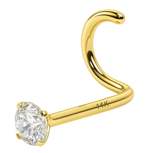 Diamond Nose Stud With Twist Back IGI Certified 14K Gold Nose Stud in 20 Gauge / Diamond Nose Ring For Women/ 0.020Ct Diamond Color-I-J, Diamond Clarity- I2-I3/ 20g
