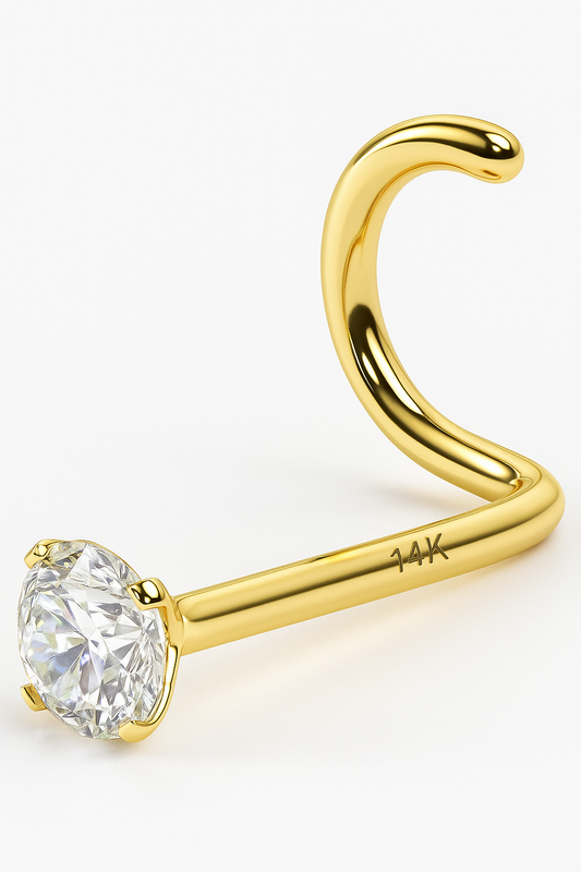 EternalDia IGI Certified 14K Gold Real Diamond Nose Stud with Twist Back (20G, 0.03 Ct) Nose Ring for Women, I-J Color, I2-I3 Clarity