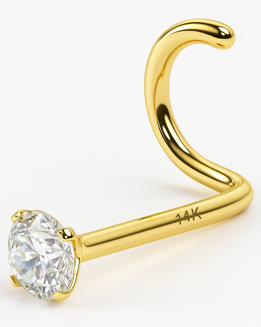 EternalDia IGI Certified 14K Gold Real Diamond Nose Stud with Twist Back (20G, 0.03 Ct) Nose Ring for Women, I-J Color, I2-I3 Clarity