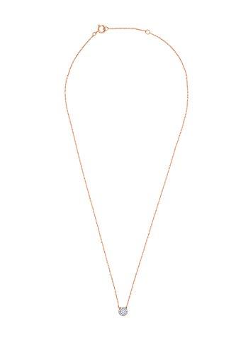 EternalDia IGI Certified 10k Rose Gold Round Natural Diamond Halo Frame Fashion Pendant Necklace (0.1 Cttw) - EternalDia