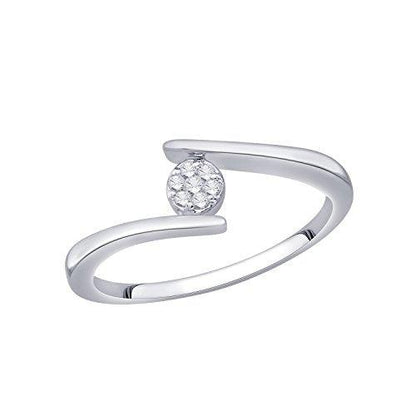 EternalDia IGI Certified Round Diamond Accent Flower Cluster Bypass Engagement Promise Ring 10K White Gold (0.06 Cttw) - EternalDia