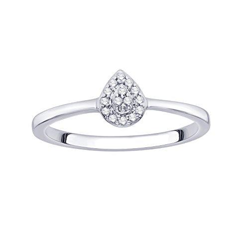 EternalDia IGI Certified Diamond Accent Pear Cluster Halo Frame Ring in 10K White Gold (0.07 Cttw) - EternalDia