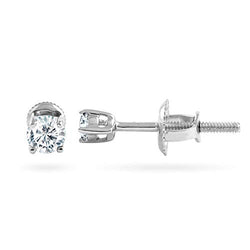 14k White Gold Round 0.10 Cttw Diamond Solitaire Stud Earrings For Women (0.10 Cttw, I-J Color, I2-I3 Clarity) 4 Prong, Screw-Back Clasps Diamond Solitaire Studs