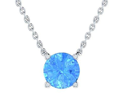 EternalDia 2 Ct Round Cut Blue Topaz Solitaire Pendant Necklace Solid 14K White Gold Over Sterling Silver - EternalDia