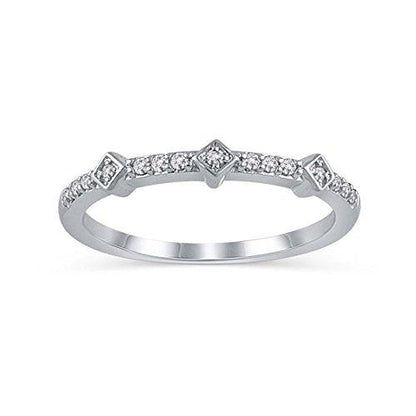 Diamond Accent Alternating Tilted Square Anniversary Stackable Band Ring in 14K Solid Gold (HI/12)