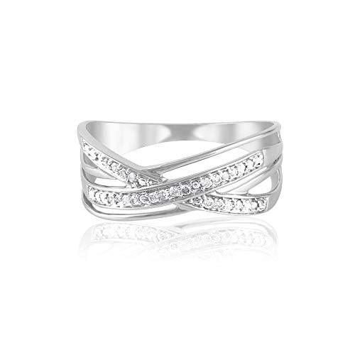 14K White Gold 0.07 Cttw Diamond Criss Cross Ring (0.07 Cttw, I-J Color, I2-I3 Clarity) Criss Cross Band Ring | Criss Cross Wedding Bands for Women