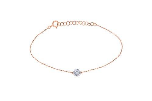 EternalDia IGI Certified 10k Rose Gold Round Natural Diamond Halo Frame Extendable Fashion Bracelet (0.1 Cttw) - EternalDia