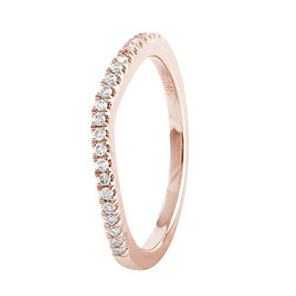 14K Rose Gold 0.13 Cttw Diamond Curved Ring (0.13 Cttw, I-J Color, I2-I3 Clarity) Curved Band Ring | Wedding Guard Band Ring Stackable Band Contour Guard Ring Half Eternity Ring