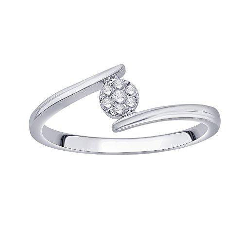 EternalDia IGI Certified Round Diamond Accent Flower Cluster Bypass Engagement Promise Ring 10K White Gold (0.08 Cttw) - EternalDia