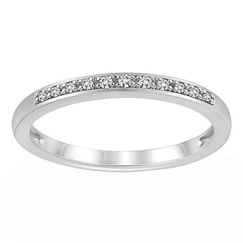 Solid 10K White Gold 1/20 Cttw Diamond Half Eternity Ring for Women (0.05 Cttw, I Color, I3 Clarity) Diamond Stackable Ring Wedding Band Ring | Eternity Band Ring