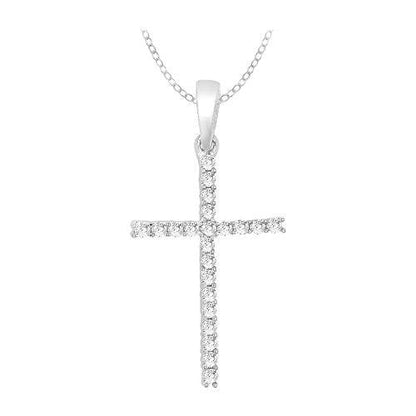 EternalDia 10k White Gold Round Diamond Cross Pendant (0.12cttw, IJ, I2-I3) 18" - EternalDia