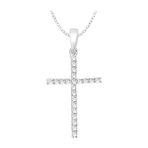EternalDia 10k White Gold Round Diamond Cross Pendant (0.12cttw, IJ, I2-I3) 18" - EternalDia