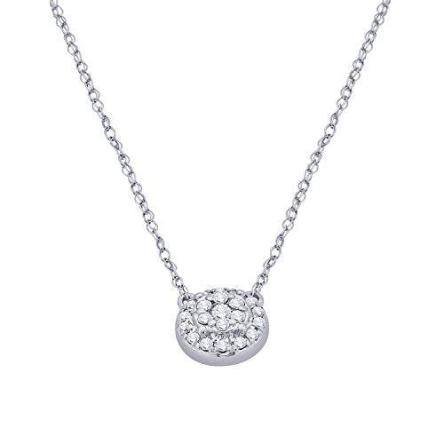 EternalDia IGI Certified 10k White Gold Round Natural Diamond Halo Frame Fashion Pendant Necklace (0.1 Cttw) - EternalDia