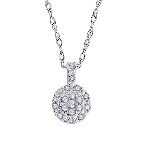 EternalDia IGI Certified 10k White Gold Round Diamond Accent Halo Frame Fashion Pendant Necklace (0.09 Cttw) - EternalDia