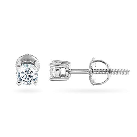 14k White Gold 1/5 Cttw Diamond Stud Earrings (0.20 cttw, I-J Color, I2/I3 Clarity) Diamond Solitaire Studs 4-Prong, Screw-Back Clasps